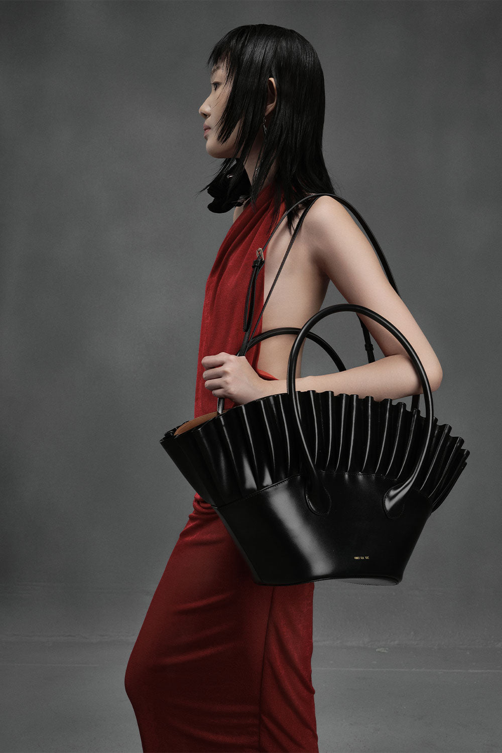 Anchovy Blouson One Shoulder Spandex Floor Length Dress