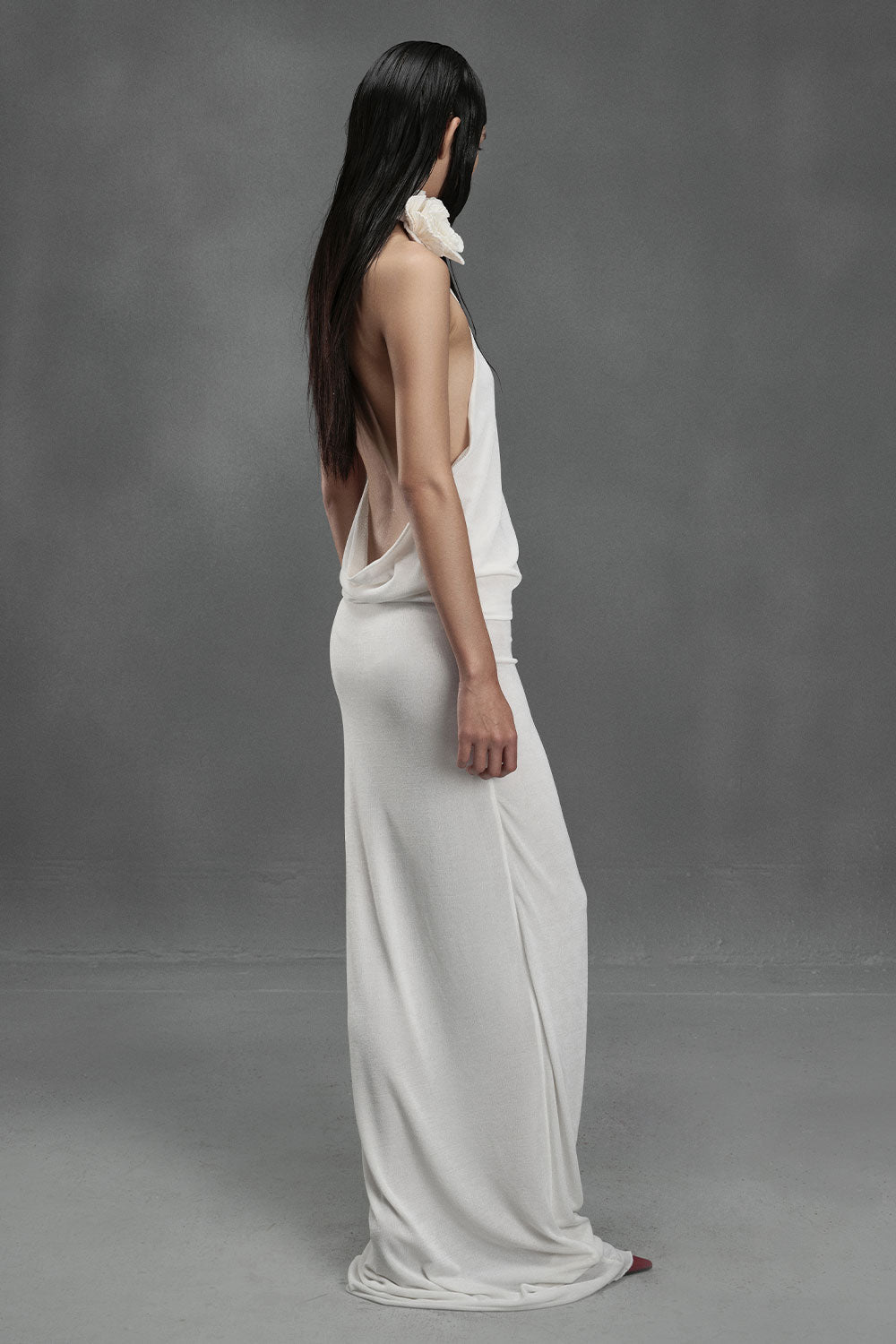 Anchovy Blouson One Shoulder Spandex Floor Length Dress