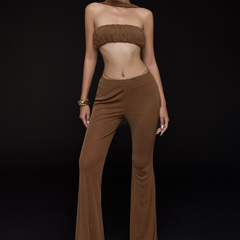 Paris Fit and Flare Open Shoulder Mesh Floor Length Set