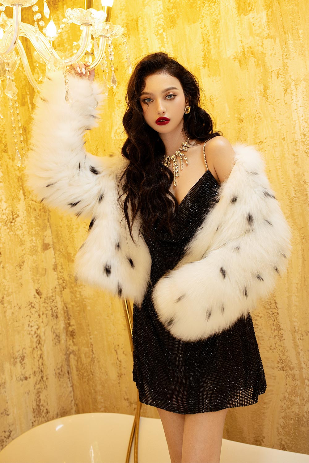 Glimering Gala A-line Spaghetti Strap Mesh Mini Dress