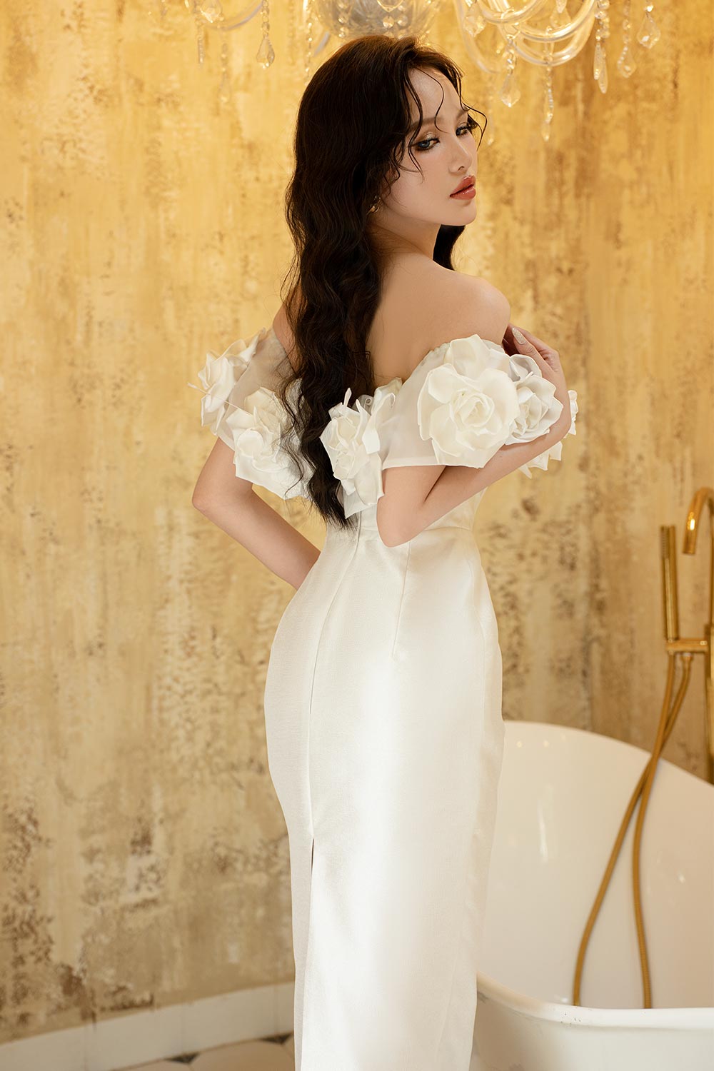 Riri Rose Hourglass Off-Shoulder Taffeta Midi Dress