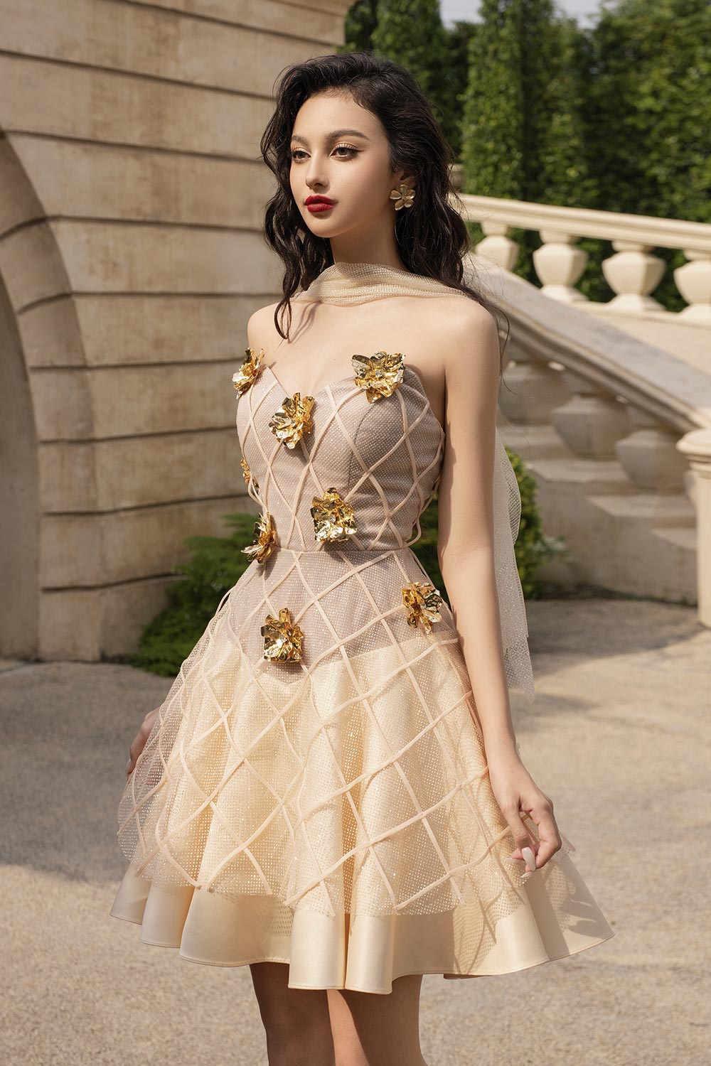 Cupid's Touch A-line Sweetheart Neck Mesh Taffeta Mini Dress