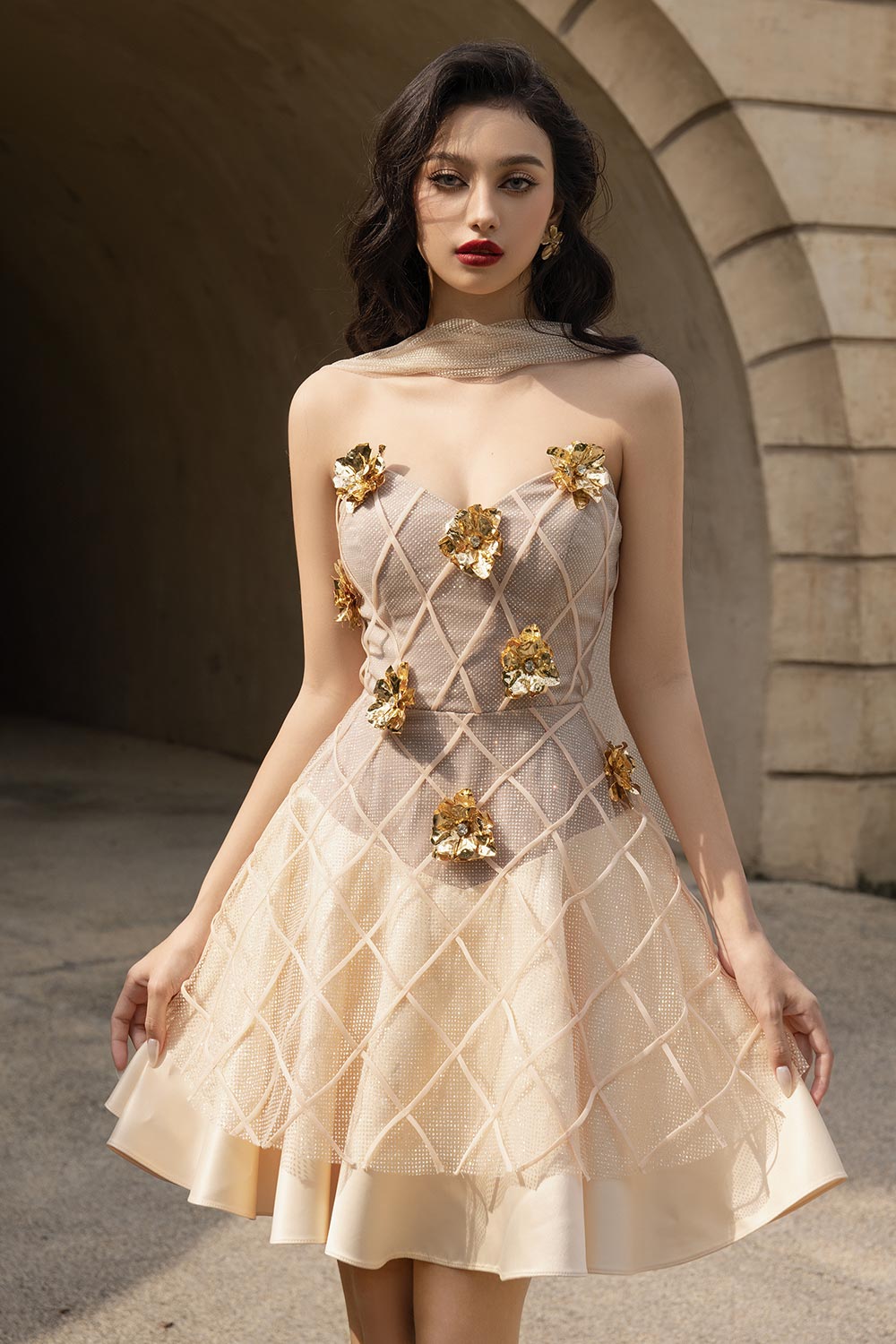 Cupid's Touch A-line Sweetheart Neck Mesh Taffeta Mini Dress