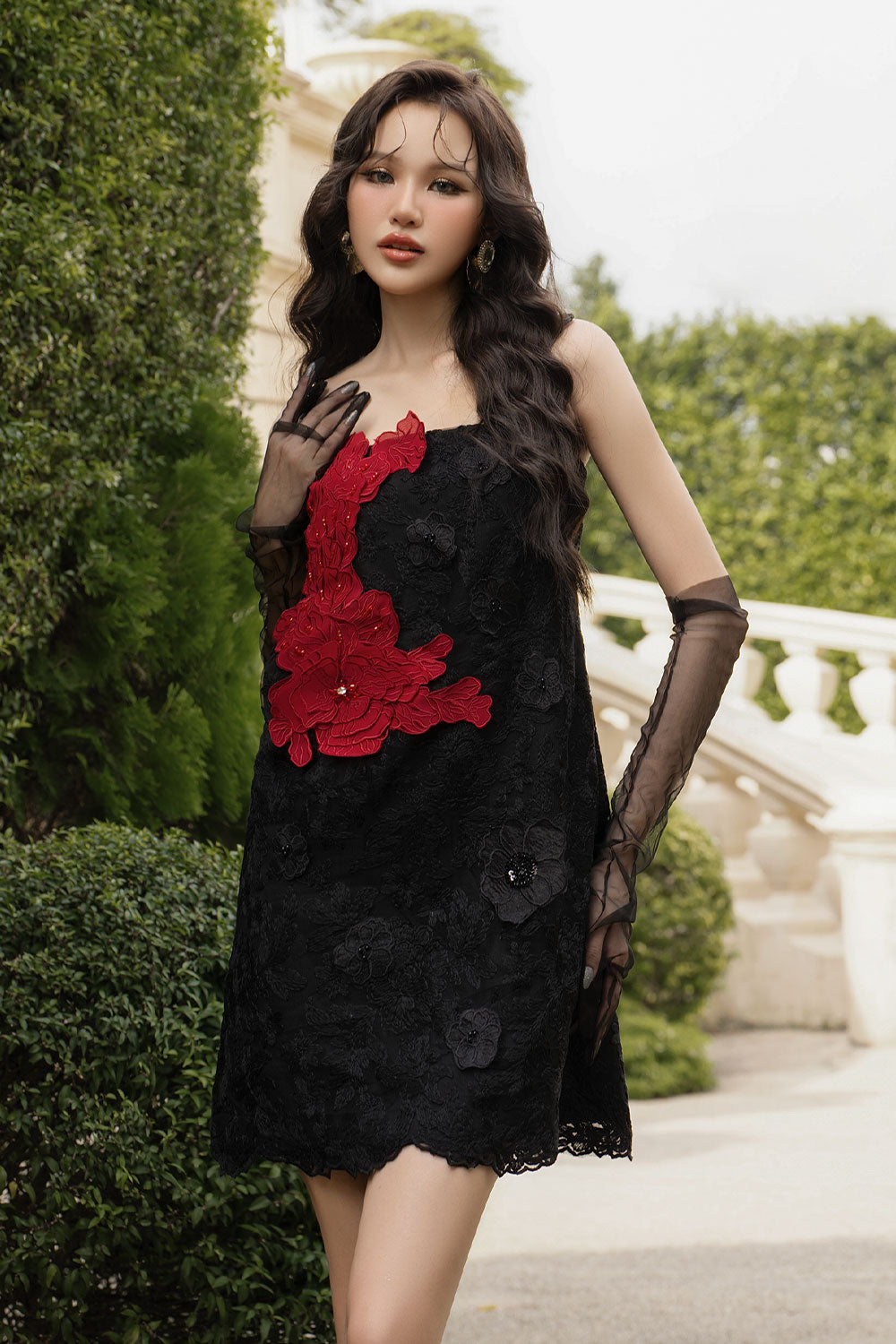 Heartstrings Straight Square Neck Lace Mini Dress