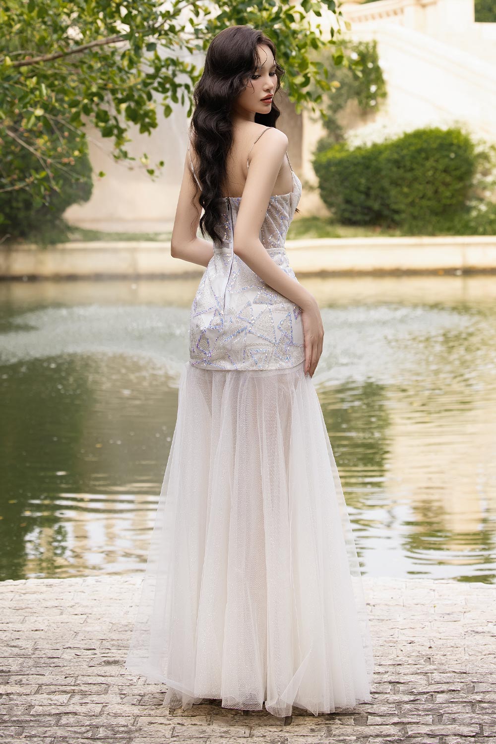 Milea Slit Corset Waist Organza Floor Length Dress