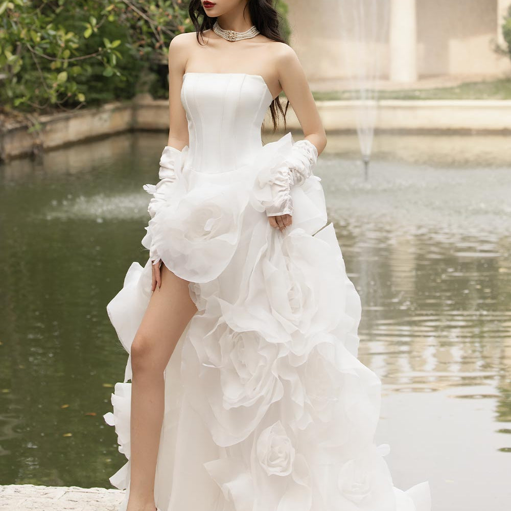 Jubilee of Jewels Slit Floral Mesh Taffeta Floor Length Dress