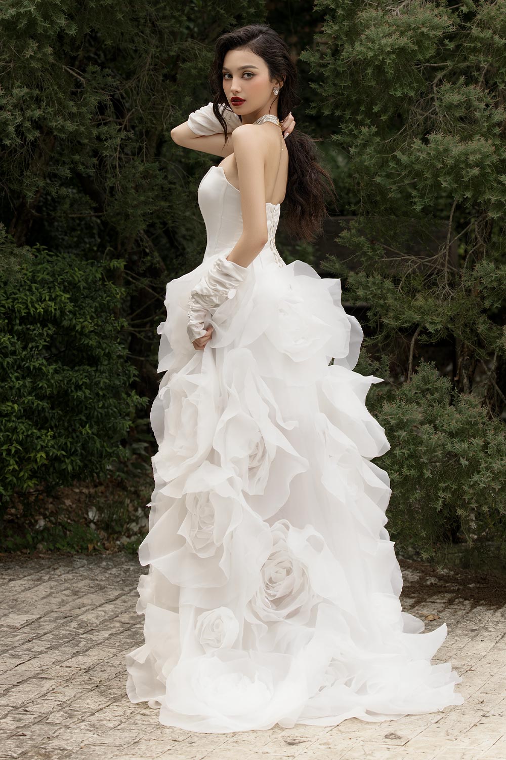 Jubilee of Jewels Slit Floral Mesh Taffeta Floor Length Dress