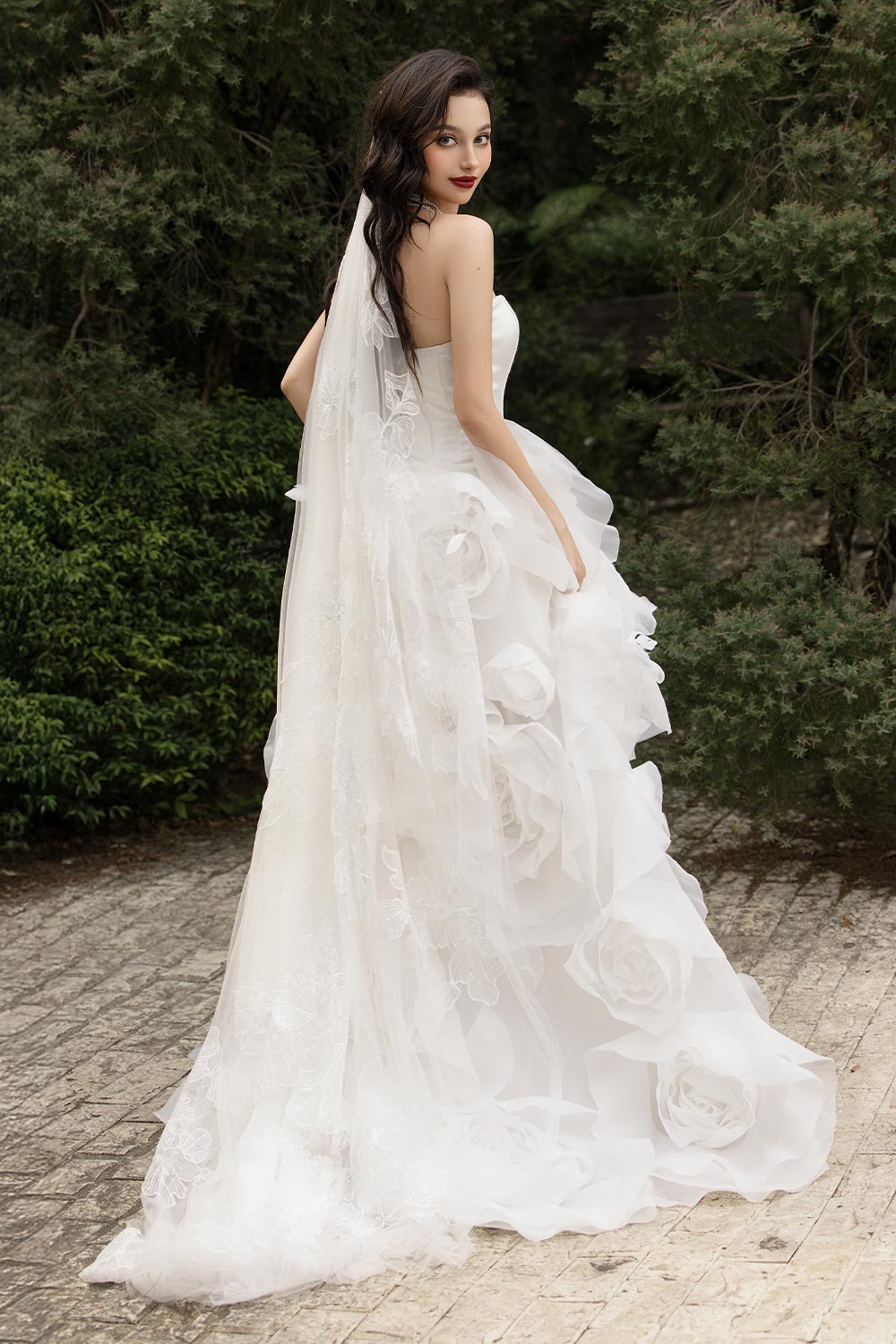 Jubilee of Jewels Slit Floral Mesh Taffeta Floor Length Dress