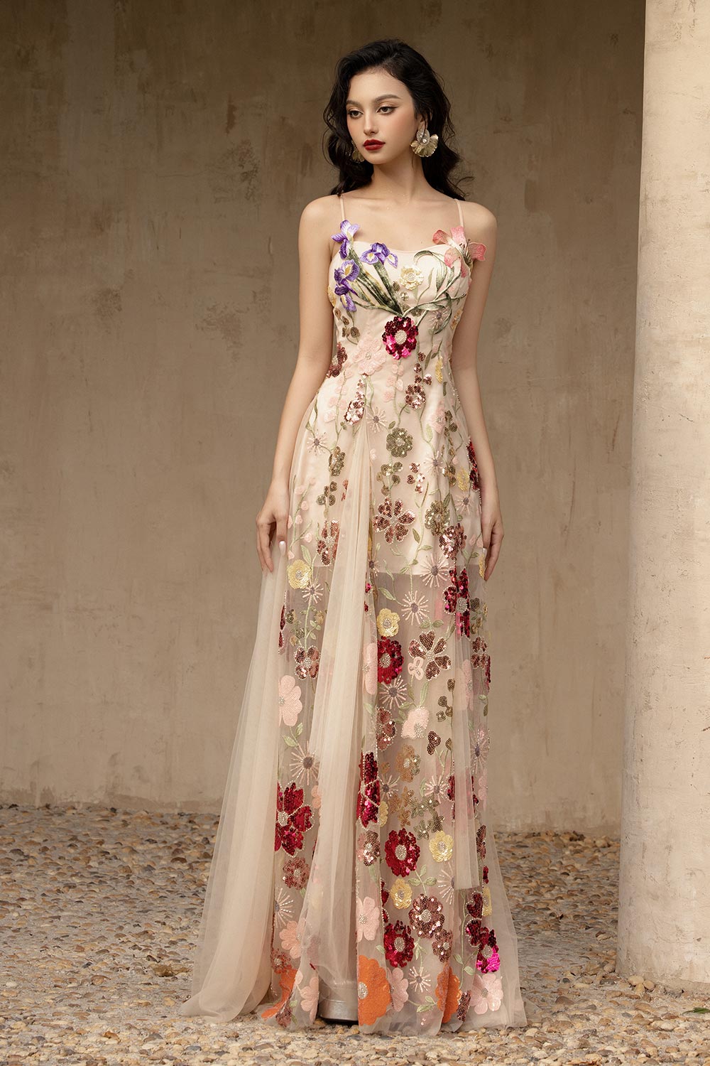 Mirina A-line Sleeveless Mesh Floor Length Dress