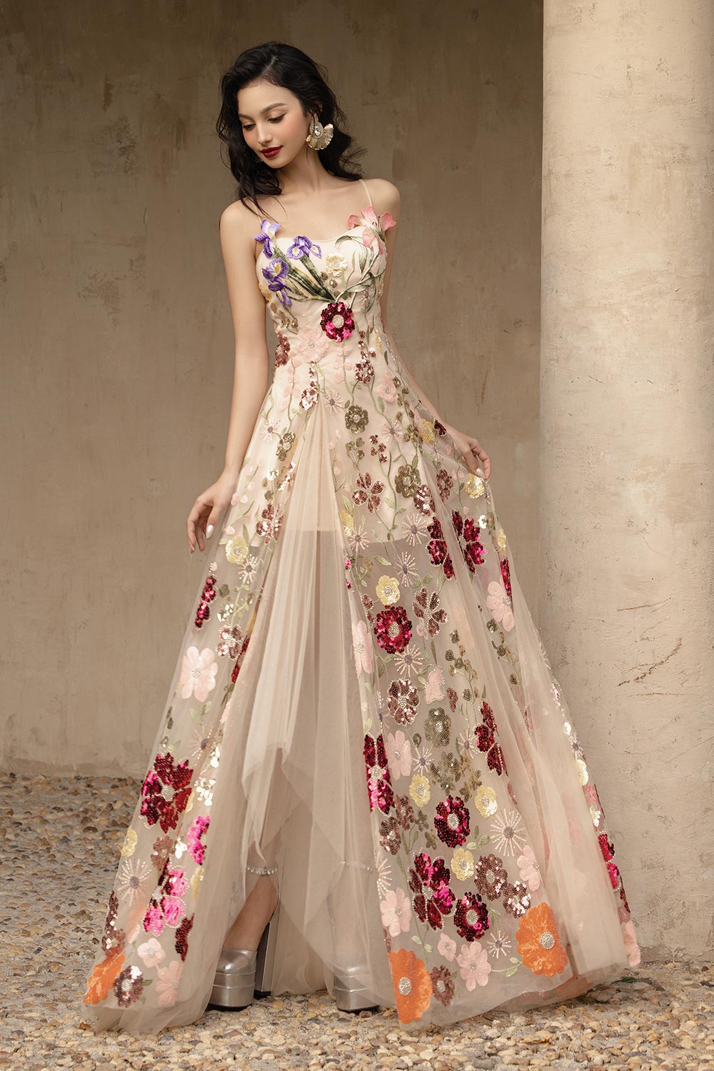 Mirina A-line Sleeveless Mesh Floor Length Dress