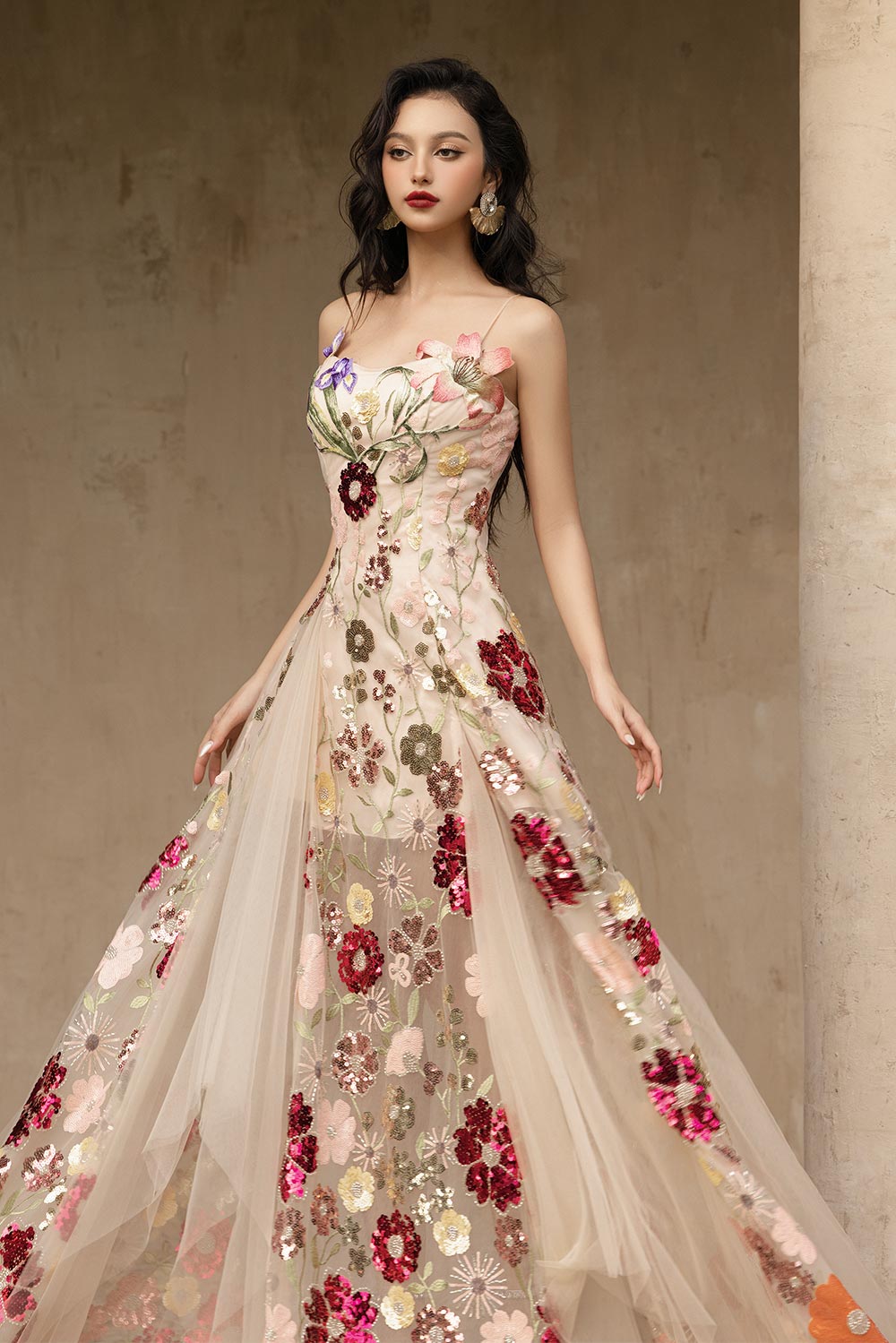 Mirina A-line Sleeveless Mesh Floor Length Dress