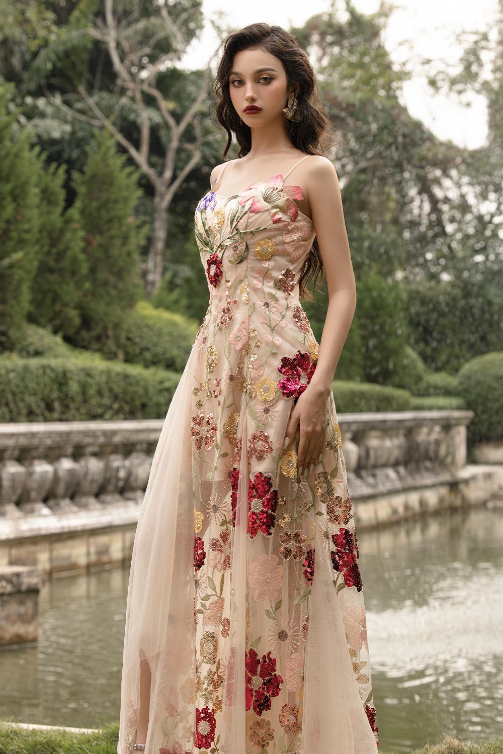 Mirina A-line Sleeveless Mesh Floor Length Dress