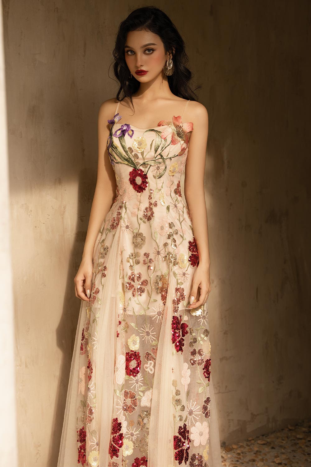 Mirina A-line Sleeveless Mesh Floor Length Dress