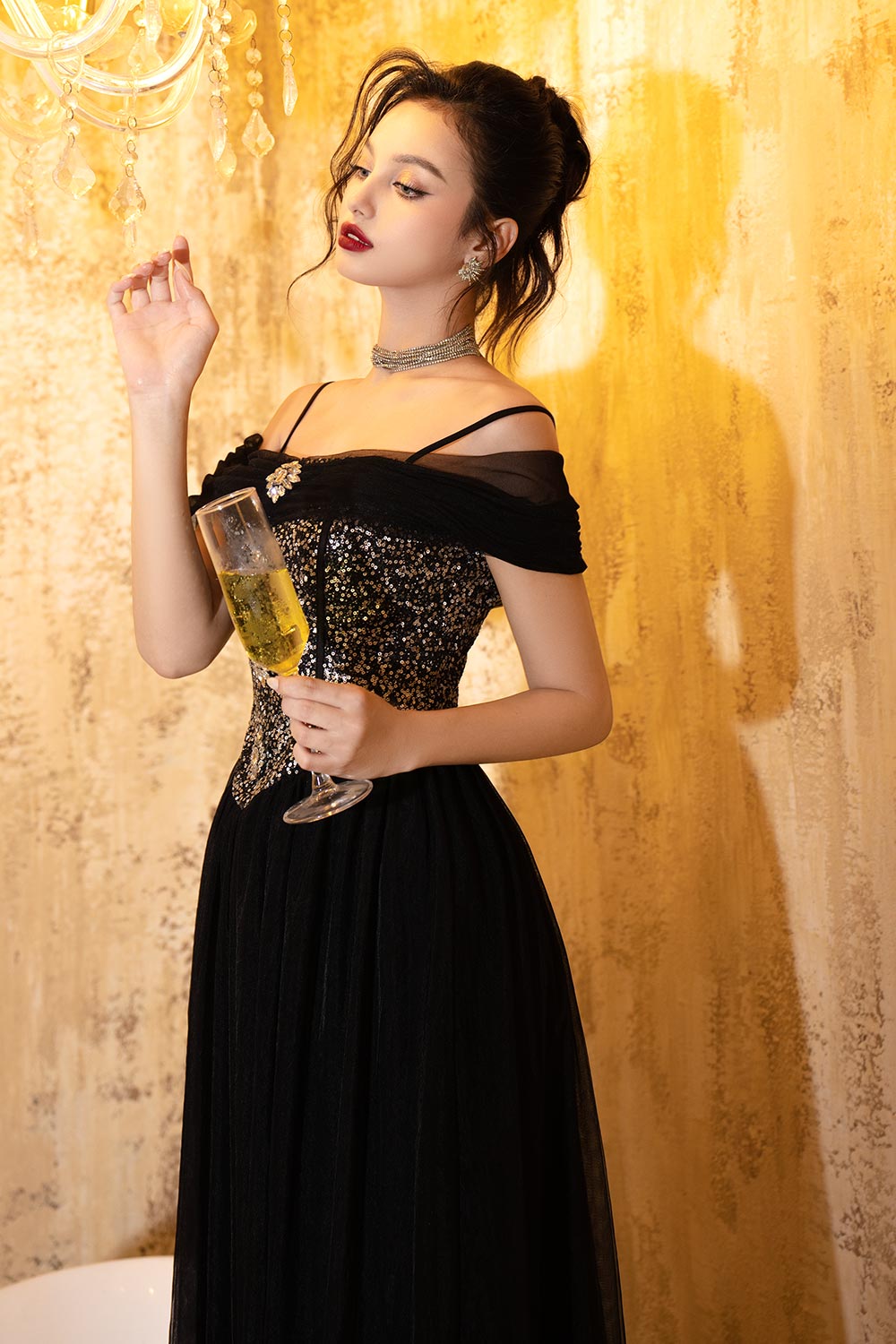 Oviler A-line Gathered Mesh Maxi Dress