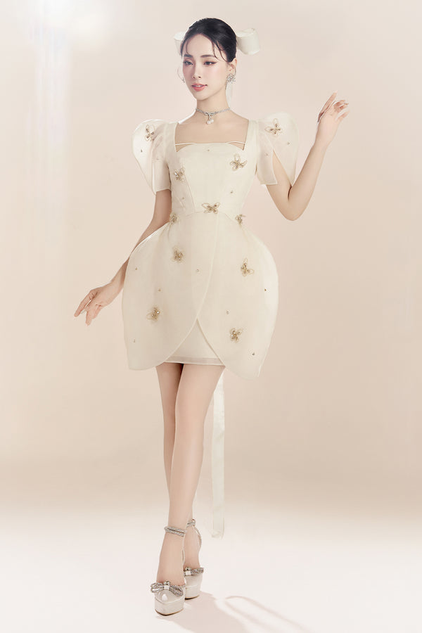Liliace Tulip Square Neck Organza Mini Dress