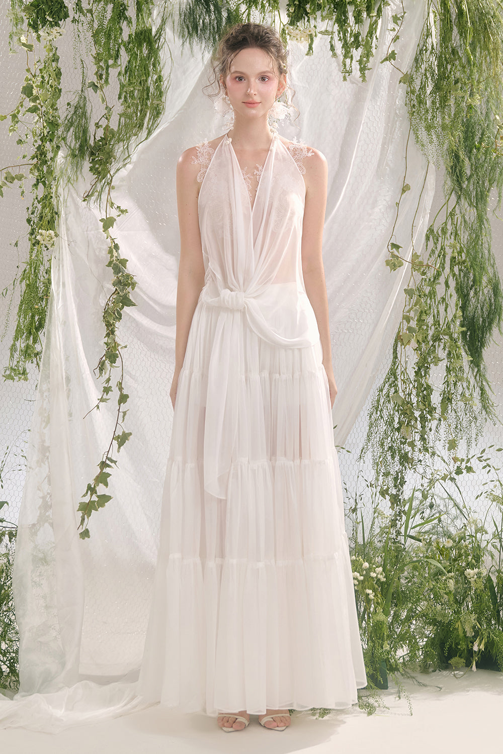 Velory Asymmetric Halter Neck Georgette Top