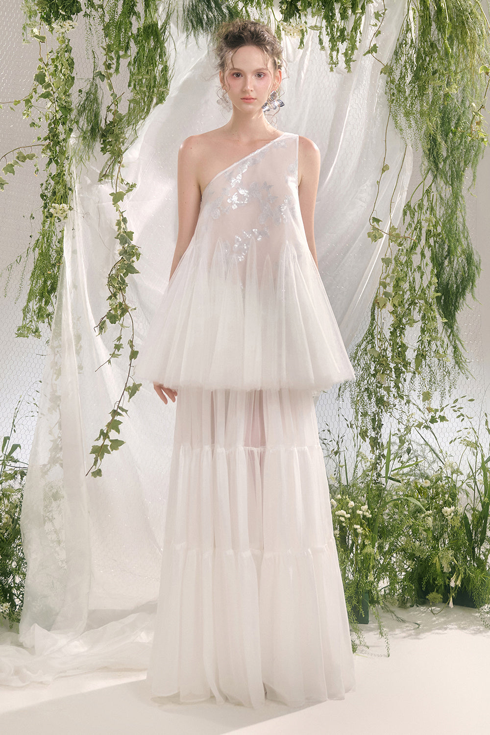 Viorein Babydoll One Shoulder Tulle Top