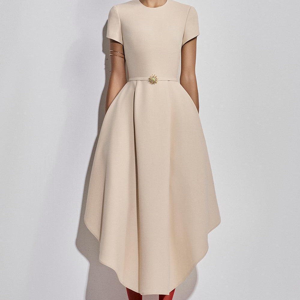 Tiffany Asymmetric Short Sleeved Polyester Ankle Length Dress - MEAN BLVD