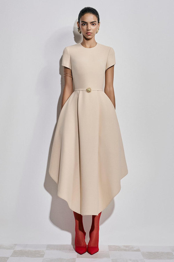 Tiffany Asymmetric Short Sleeved Polyester Ankle Length Dress