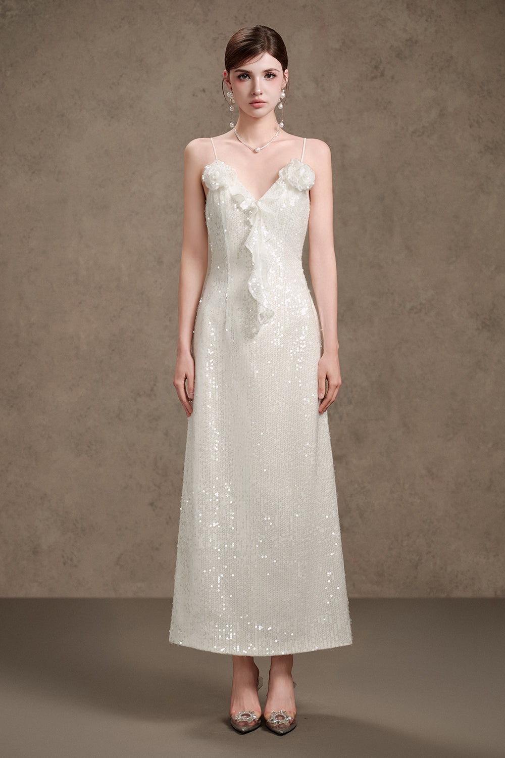 Seraphine A-line Spaghetti Strap Sequin Maxi Dress