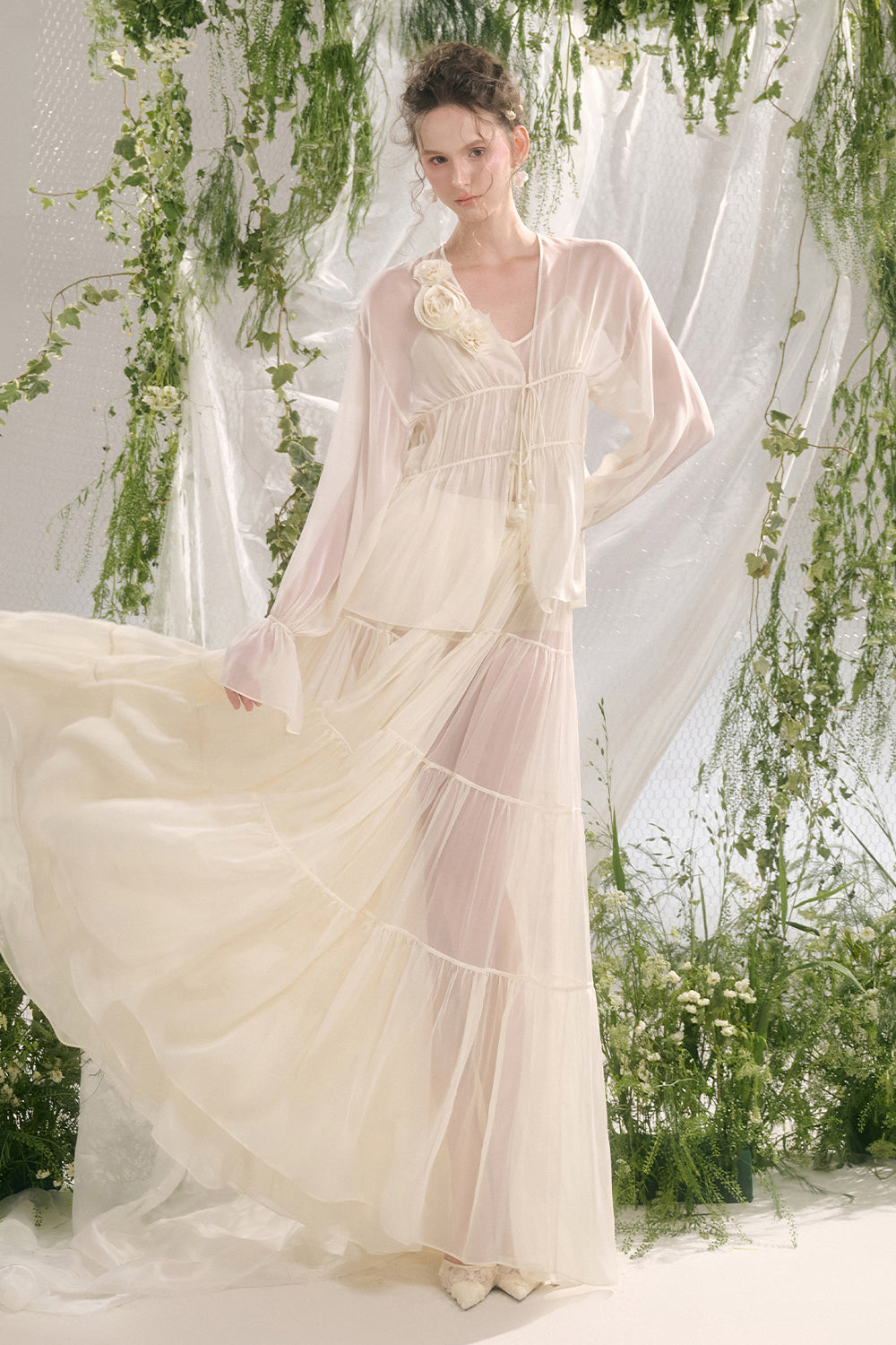 Viorein A-line Tiered Georgette Maxi Skirt