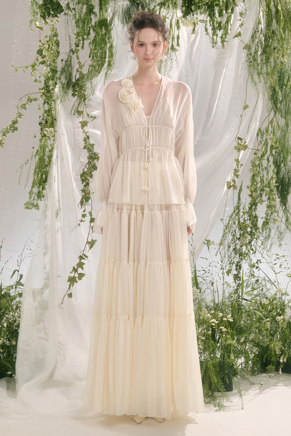 Viorein A-line Tiered Georgette Maxi Skirt