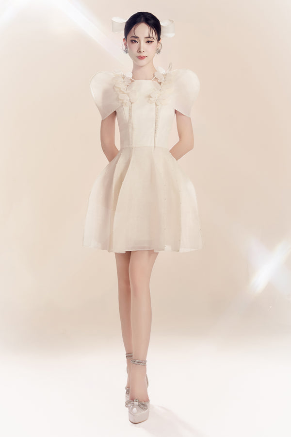 Scentory A-line Puffy Sleeved Organza Mini Dress