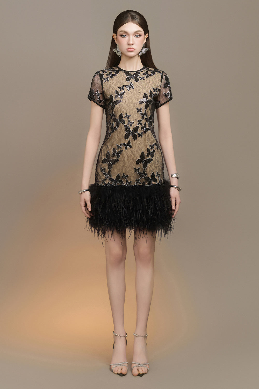 Orlyn Sheath Round Neck Tulle Mini Dress