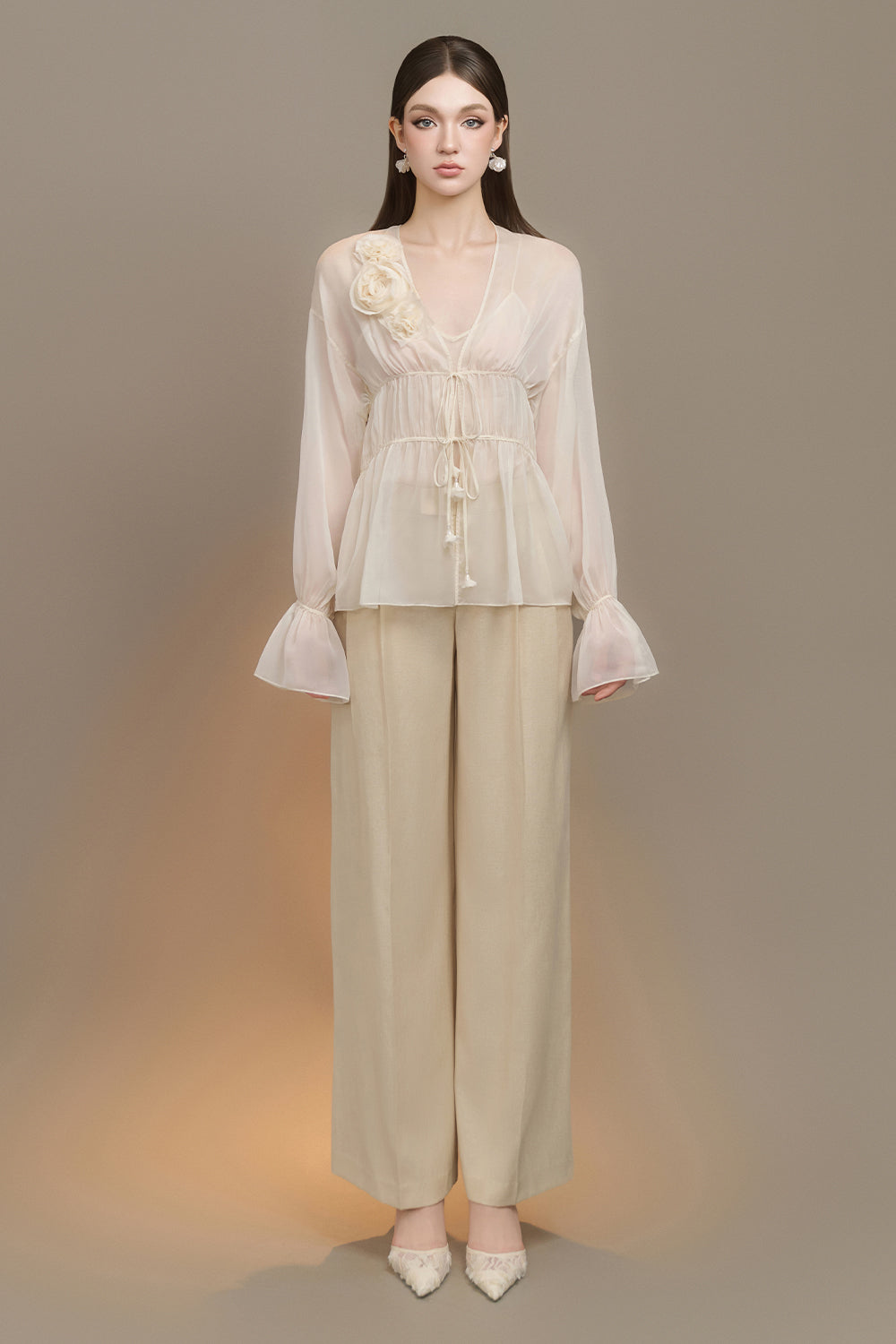 Nerra Straight Wide Leg Linen Blend Ankle Length Pants