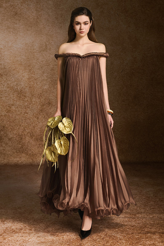 Eterna A-line Off-Shoulder Silk Organza Maxi Dress