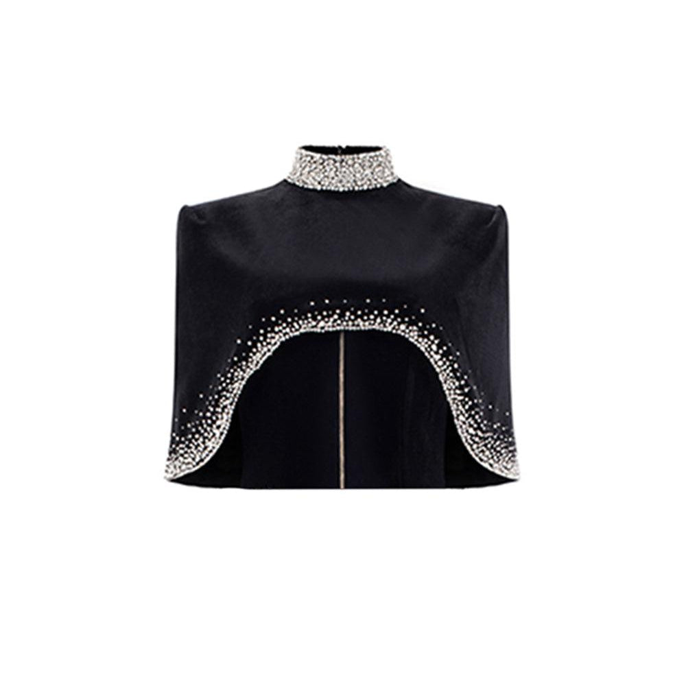Ramsey Cropped High Neck Velvet Cape