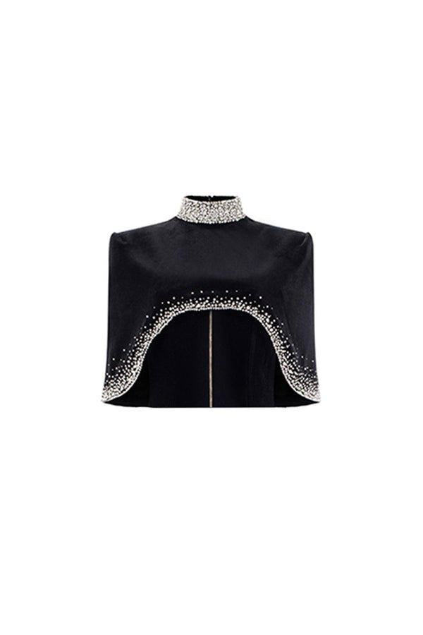 Ramsey Cropped High Neck Velvet Cape