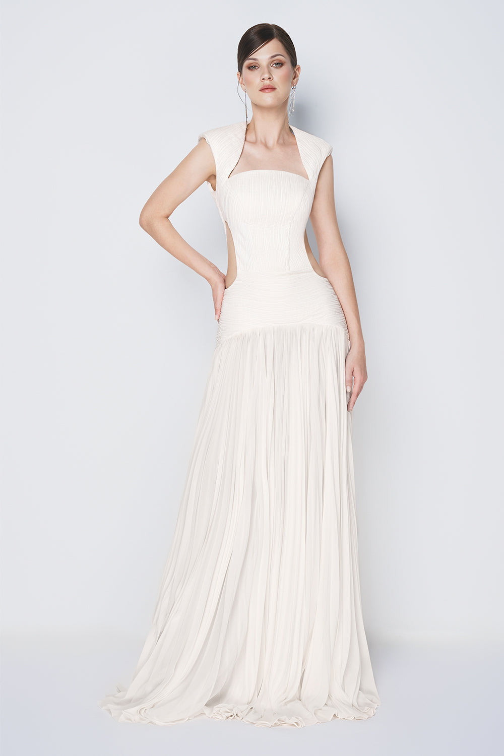 cut out chiffon dress Navy Tiered Floral Cut-Out Chiffon Gown