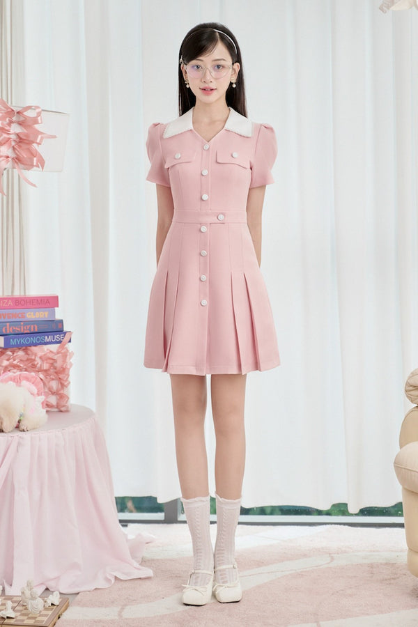 Lychee Gored Short Sleeved Cotton Mini Dress