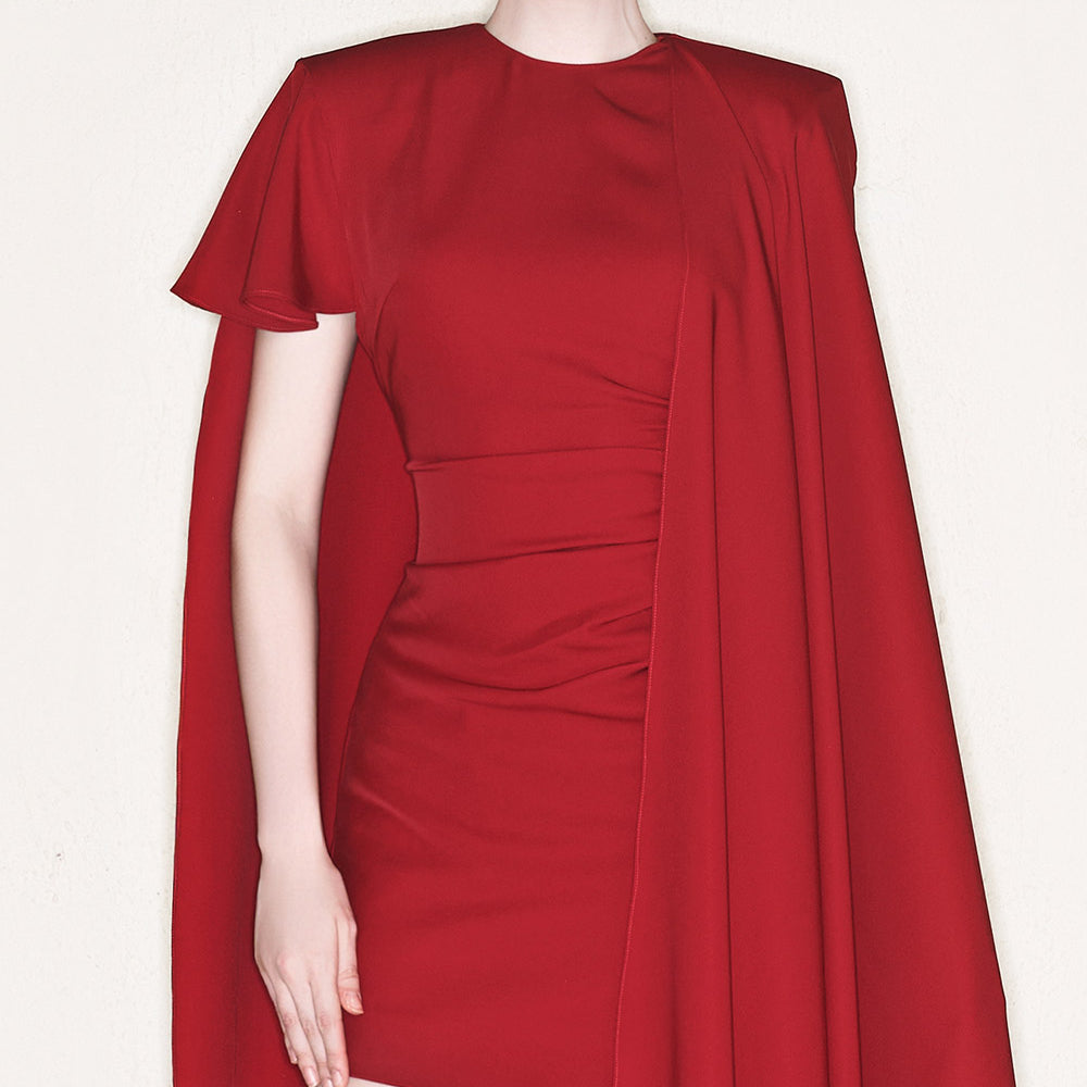 Lynch Cape Asymmetric Crepe Mini Dress