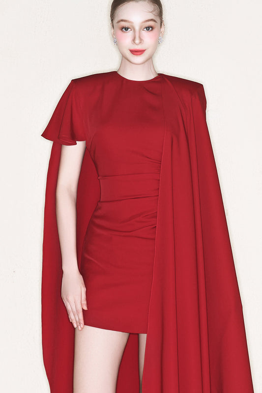 Lynch Cape Asymmetric Crepe Mini Dress