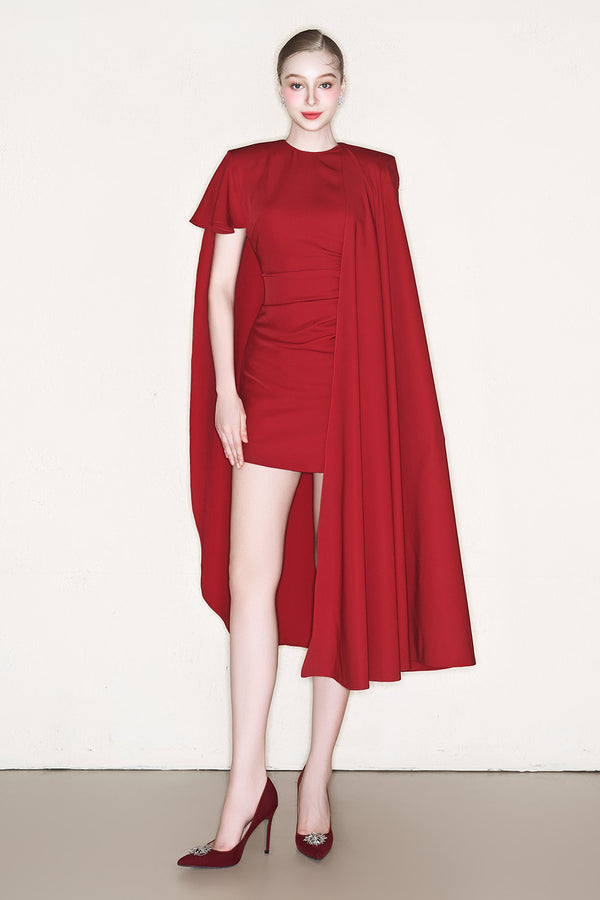 Lynch Cape Asymmetric Crepe Mini Dress