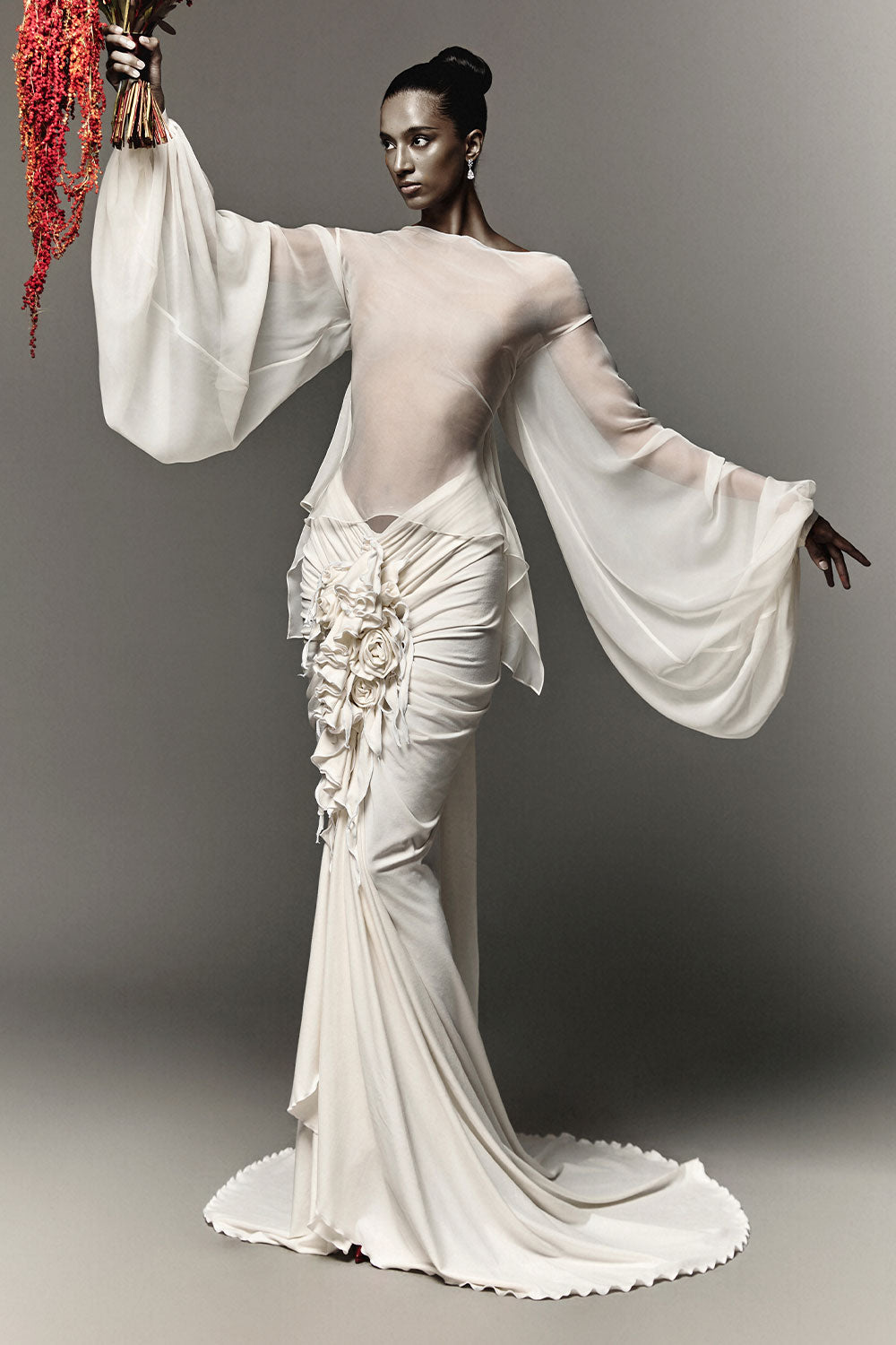 Allegra Asymmetric Boat Neck Organza Voile Top