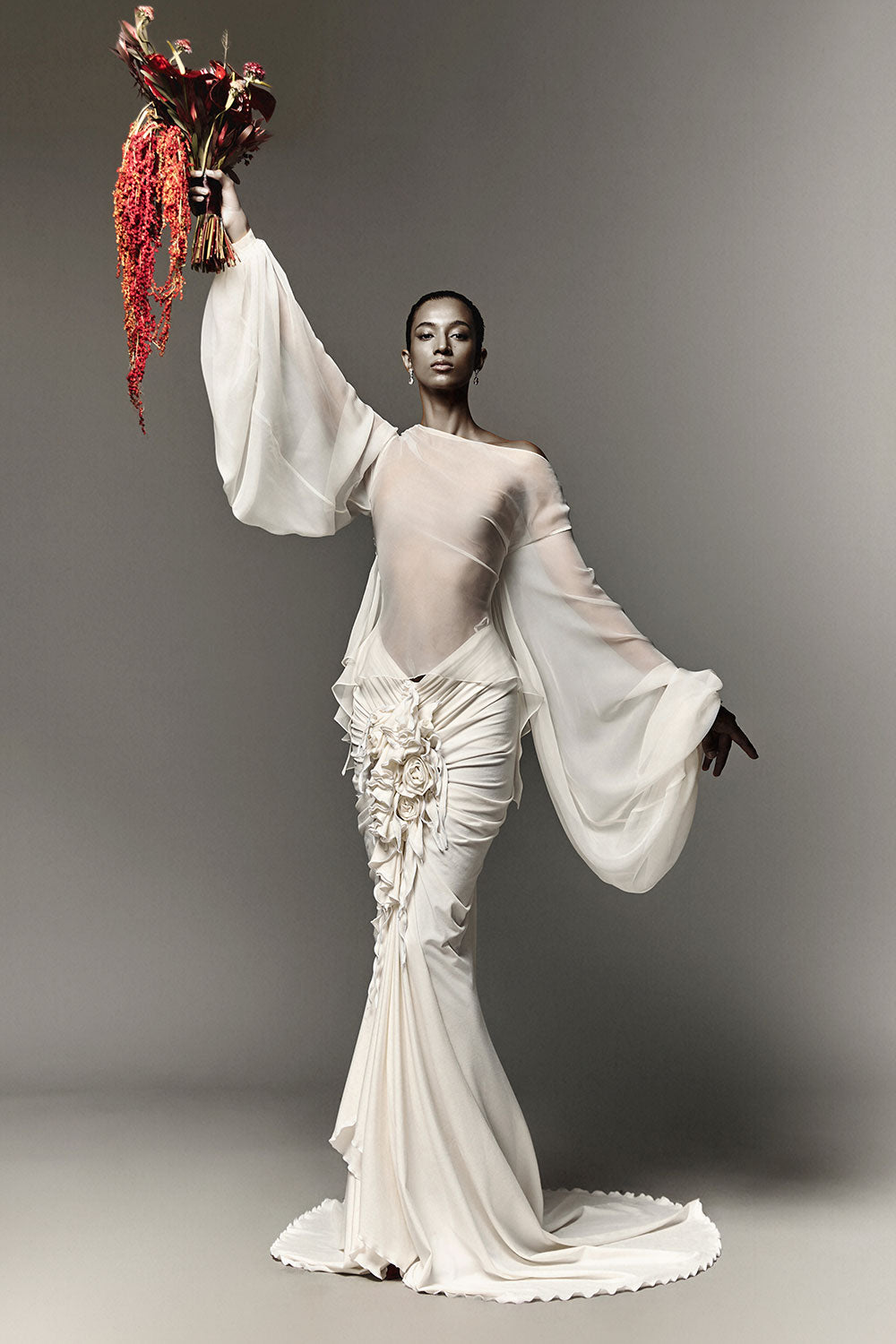 Allegra Asymmetric Boat Neck Organza Voile Top