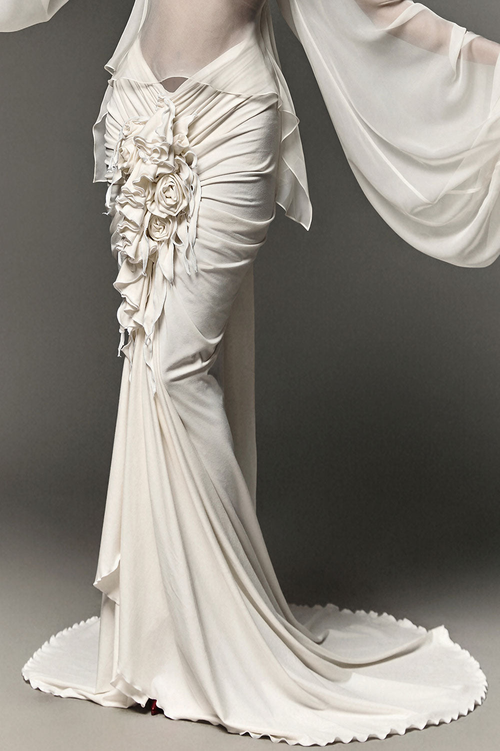 Allegra Mermaid Flower Applique Spandex Floor Length Skirt