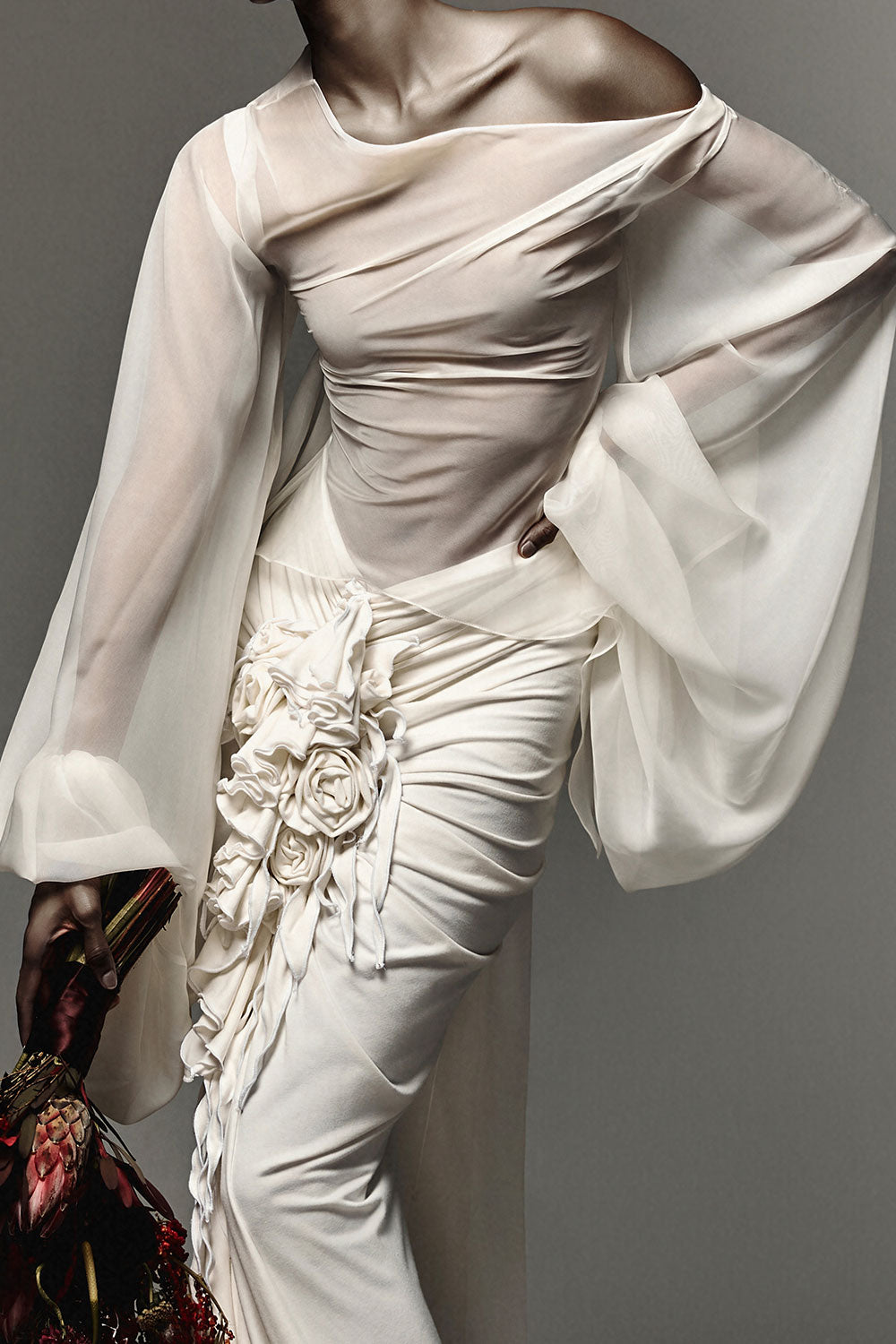 Allegra Asymmetric Boat Neck Organza Voile Top