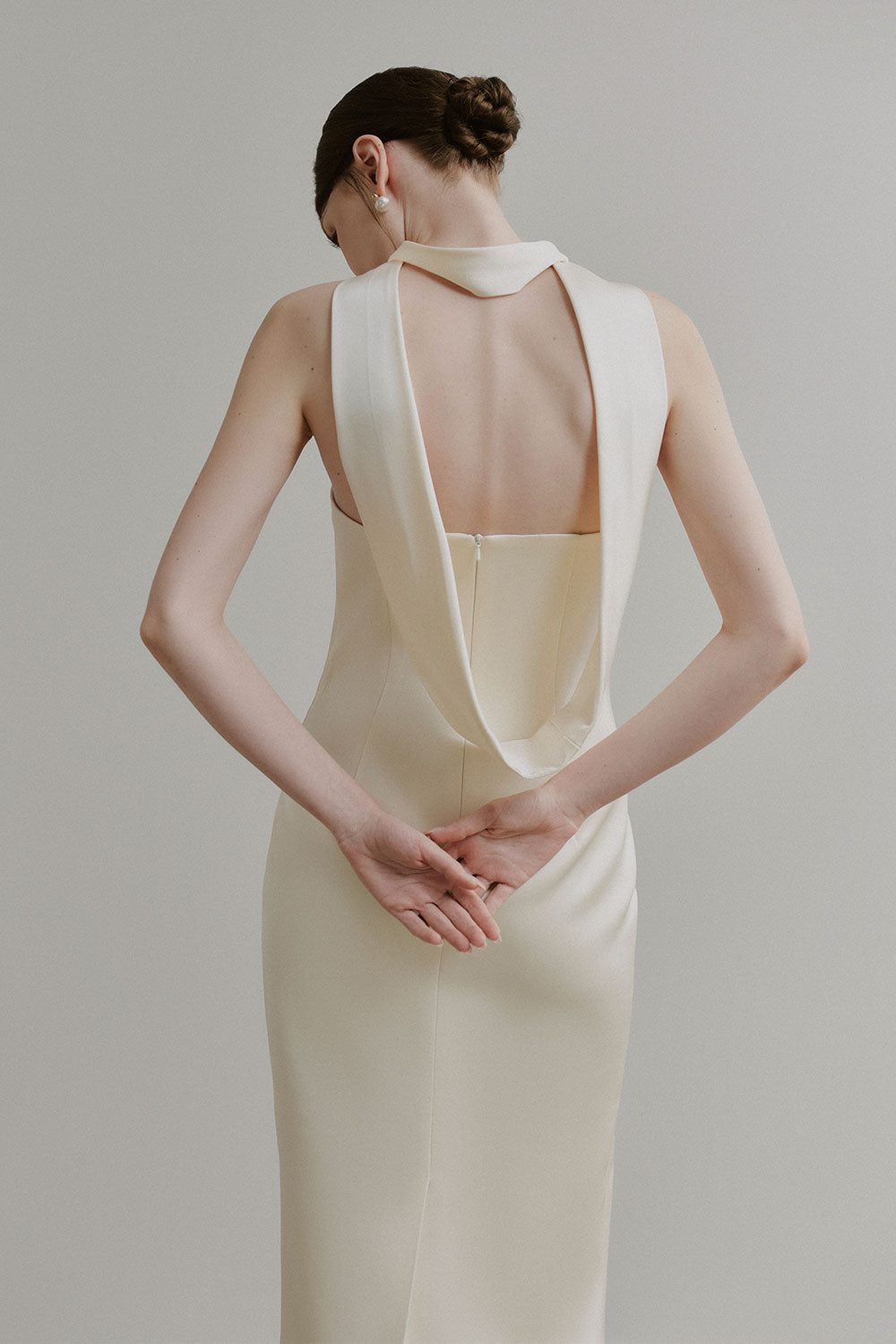 Arianne Sheath Semi-Heart Neck Silk Satin Floor Length Dress