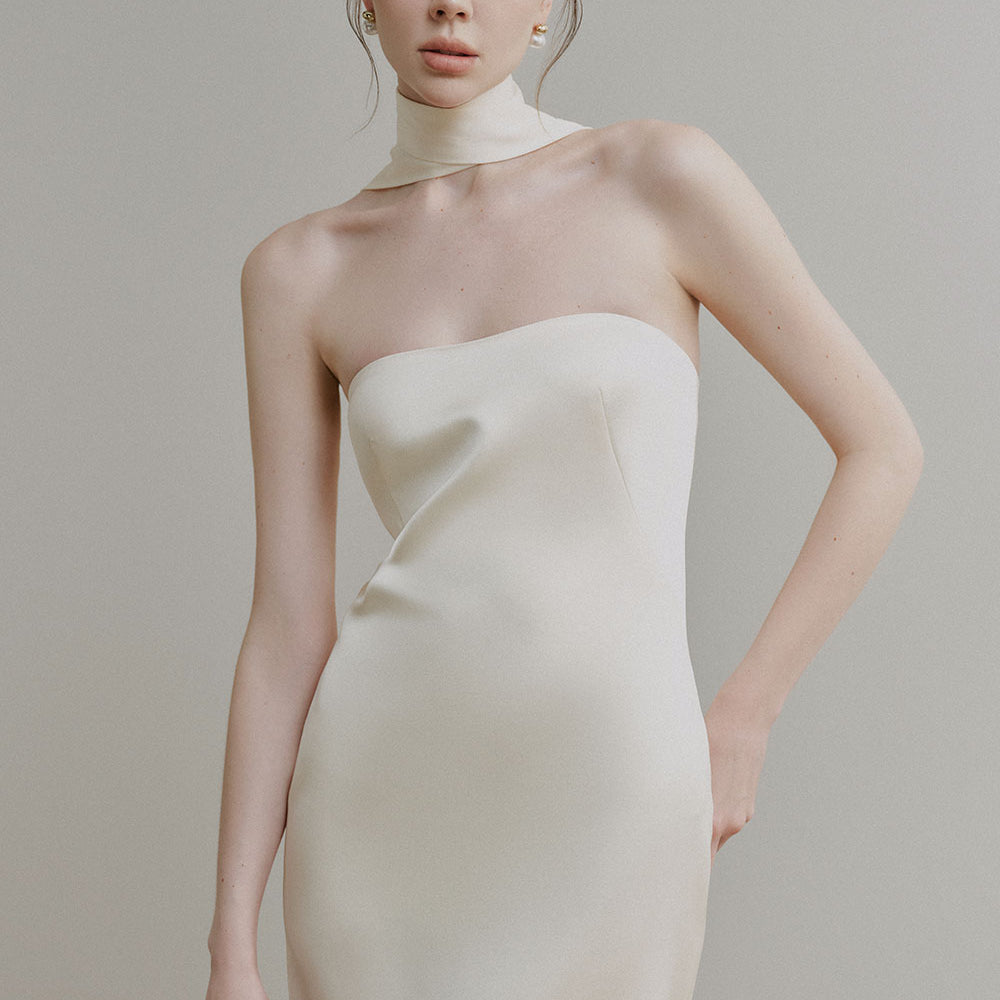 Arianne Sheath Semi-Heart Neck Silk Satin Floor Length Dress