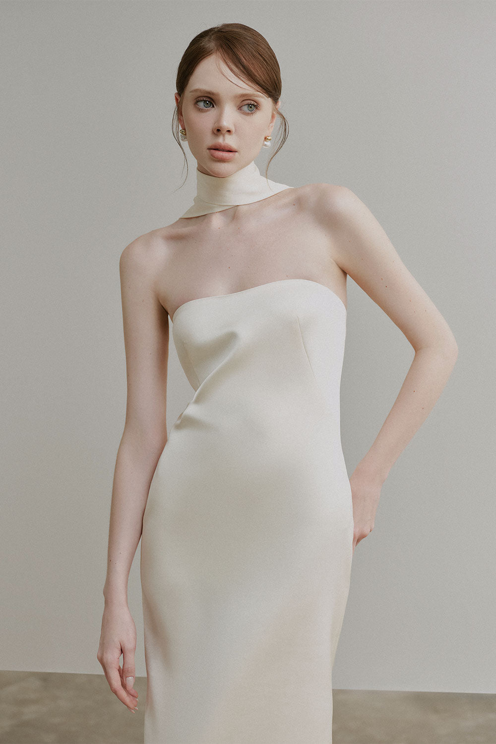 Arianne Sheath Semi-Heart Neck Silk Satin Floor Length Dress