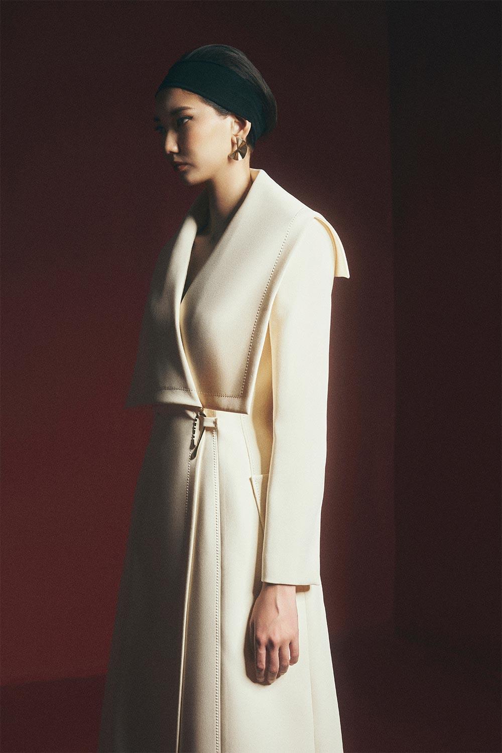 Women's Cline Wrap Side Pocket Polyester Calf Length Trench Coat S/M/L/XL/Customize Cream/Grey MEAN BLVD Cream / Customize