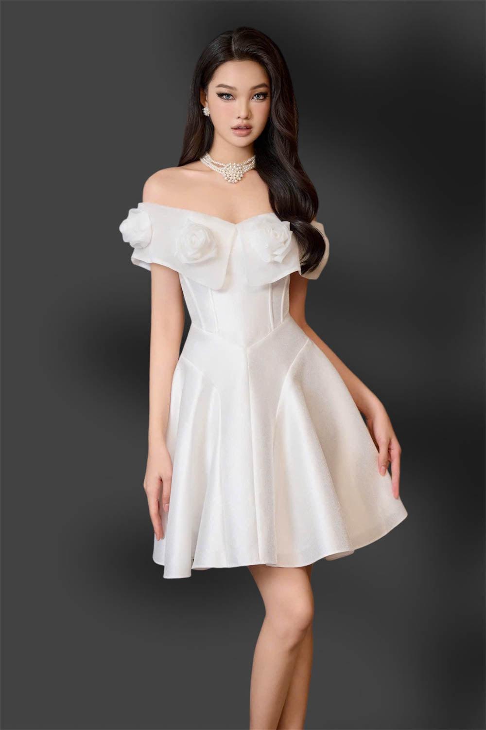 Majesstic Fit and Flare Floral Nacre Taffeta Mini Dress
