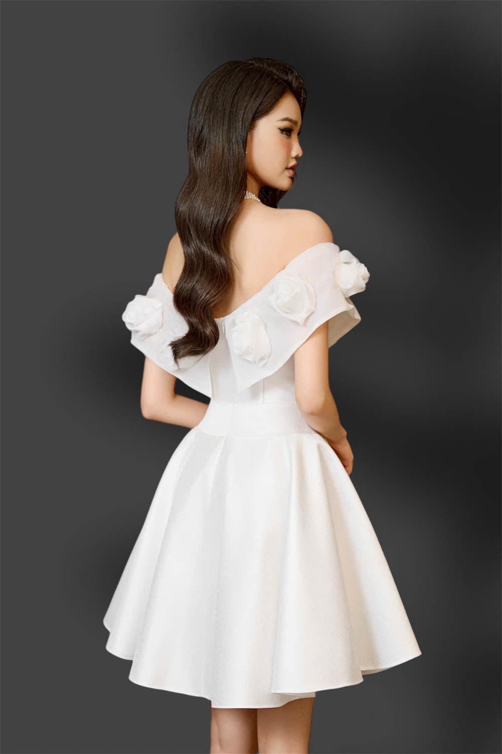 Majesstic Fit and Flare Floral Nacre Taffeta Mini Dress