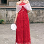 Phuong Cam A-line Cold Shoulder Sleeved Silk Lace Floor Length Ao Dai Set