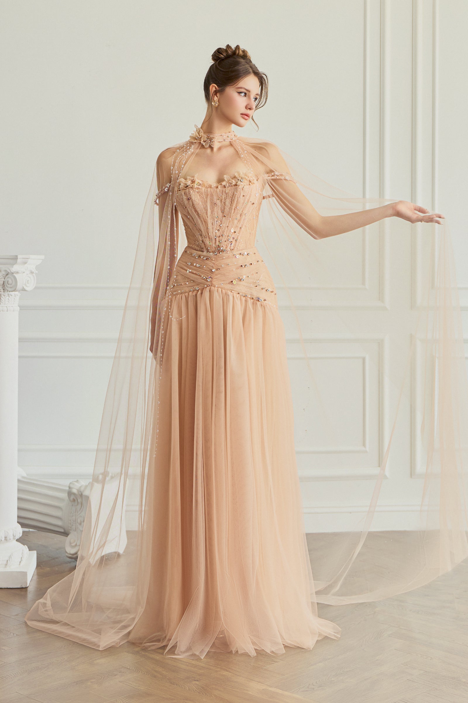 Estrel Rhinestone Maxi Dress Nude / Customize