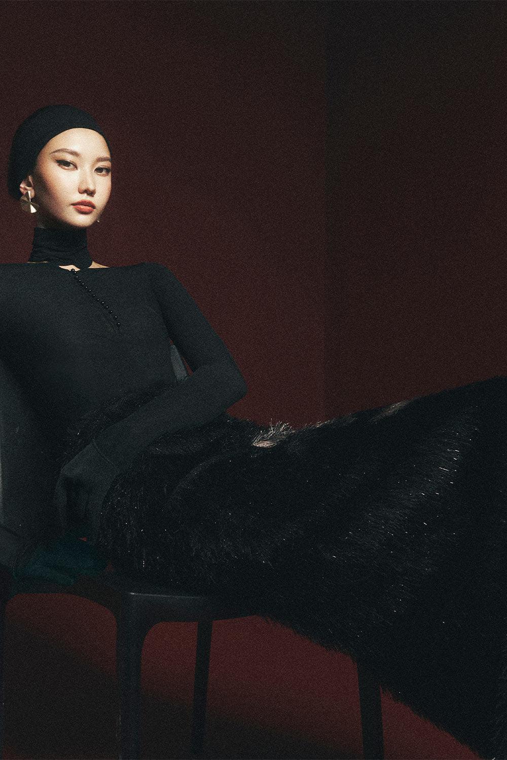 Palash Straight Floral Faux Fur Ankle Length Skirt